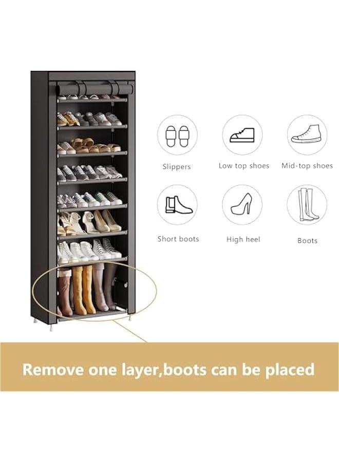 HOOKOR 9 Tier Shoe Rack with Dustproof Cover Shoe Shelf Storage Organizer, Shoe Cover Rack, Portable Shoe Storage Cabinet 160cm X 60cm X 30cm - Image 2