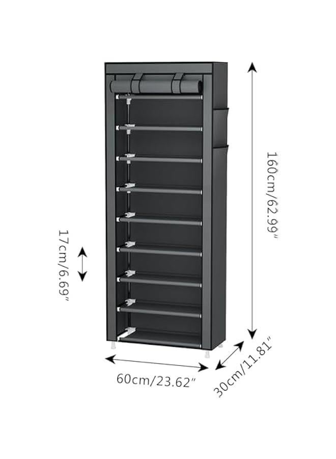 HOOKOR 9 Tier Shoe Rack with Dustproof Cover Shoe Shelf Storage Organizer, Shoe Cover Rack, Portable Shoe Storage Cabinet 160cm X 60cm X 30cm - Image 3