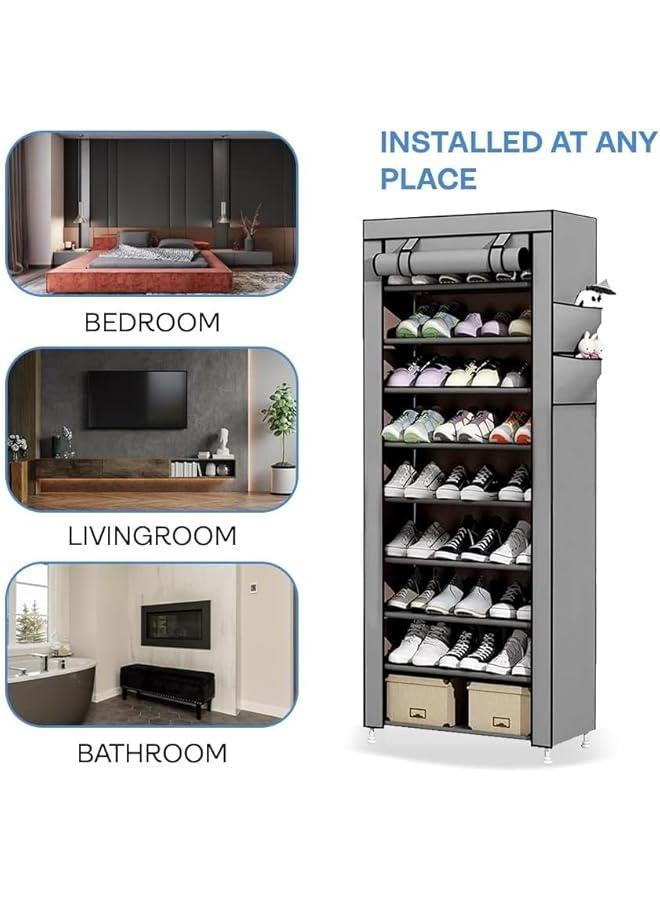 HOOKOR 9 Tier Shoe Rack with Dustproof Cover Shoe Shelf Storage Organizer, Shoe Cover Rack, Portable Shoe Storage Cabinet 160cm X 60cm X 30cm - Image 4