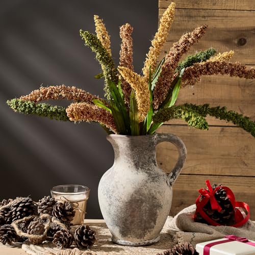 SIDUCAL Ceramic Rustic Farmhouse Vase with Handle, Terracotta Vase, Minimalist Decorative Vases for Home Decor, Table, Living Room, Shelf, Christmas Decoration(Gray) - Image 4