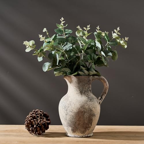 SIDUCAL Ceramic Rustic Farmhouse Vase with Handle, Terracotta Vase, Minimalist Decorative Vases for Home Decor, Table, Living Room, Shelf, Christmas Decoration(Gray) - Image 3