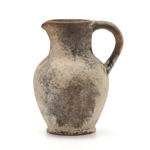 SIDUCAL Ceramic Rustic Farmhouse Vase with Handle, Terracotta Vase, Minimalist Decorative Vases for Home Decor, Table, Living Room, Shelf, Christmas Decoration(Gray) - Image 1