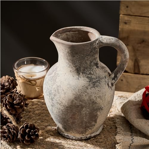 SIDUCAL Ceramic Rustic Farmhouse Vase with Handle, Terracotta Vase, Minimalist Decorative Vases for Home Decor, Table, Living Room, Shelf, Christmas Decoration(Gray) - Image 5