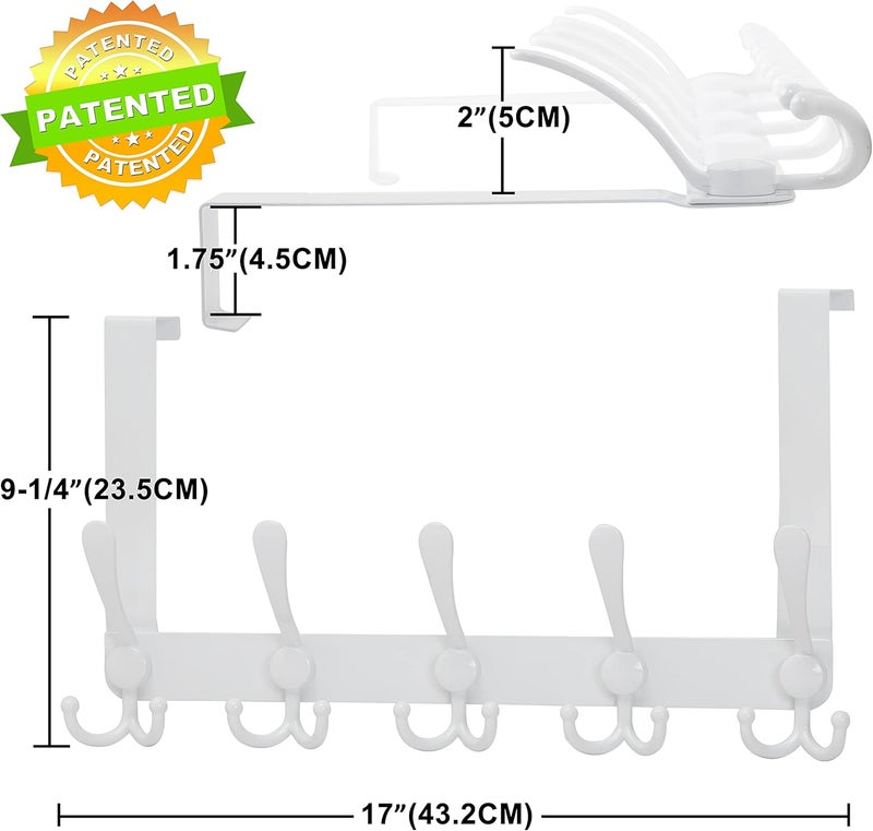 Dseap Over The Door Hook Hanger - Fits 1 3/8" to 1 3/4" Standard Doors | 5 Tri Hooks Heavy Duty Towel/Coat Rack | Door Organizer for Clothes, Jackets, Hats, Towels, White - Image 3