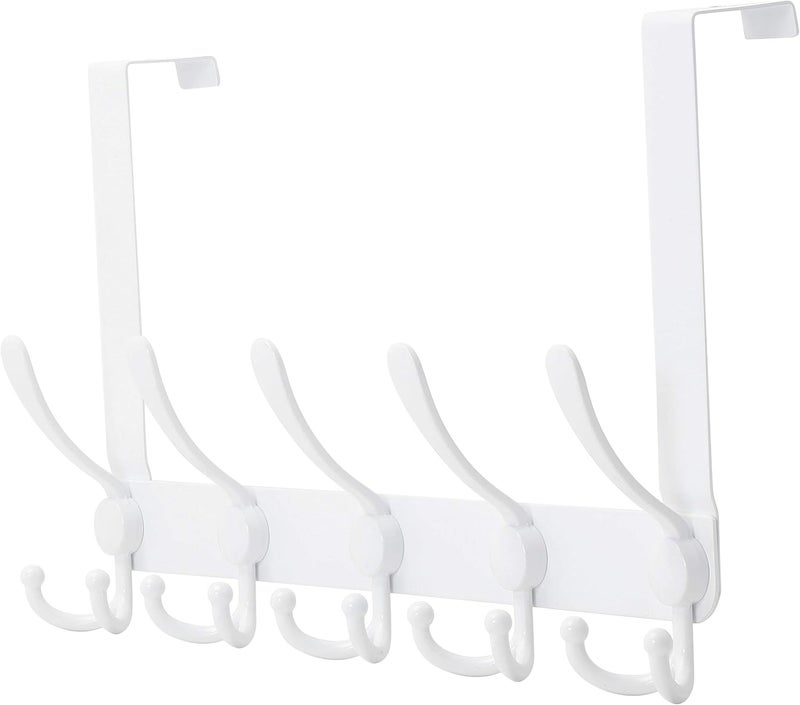 Dseap Over The Door Hook Hanger - Fits 1 3/8" to 1 3/4" Standard Doors | 5 Tri Hooks Heavy Duty Towel/Coat Rack | Door Organizer for Clothes, Jackets, Hats, Towels, White - Image 1