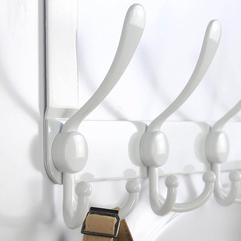 Dseap Over The Door Hook Hanger - Fits 1 3/8" to 1 3/4" Standard Doors | 5 Tri Hooks Heavy Duty Towel/Coat Rack | Door Organizer for Clothes, Jackets, Hats, Towels, White - Image 2