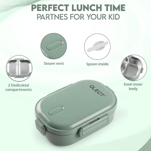 QLECT Kids Star Stainless Steel Lunch Box for Kids Adults, PUF Insulation Keeps Food Warm, Food Grade Bpa Free, 2 Compartments with Locking Lid and Steam Valve, Spill Leak Proof(700ml Green) - Image 5