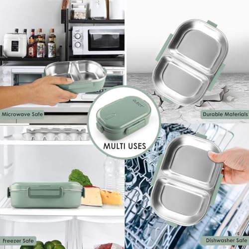 QLECT Kids Star Stainless Steel Lunch Box for Kids Adults, PUF Insulation Keeps Food Warm, Food Grade Bpa Free, 2 Compartments with Locking Lid and Steam Valve, Spill Leak Proof(700ml Green) - Image 3