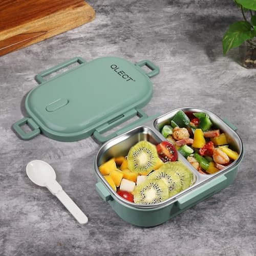 QLECT Kids Star Stainless Steel Lunch Box for Kids Adults, PUF Insulation Keeps Food Warm, Food Grade Bpa Free, 2 Compartments with Locking Lid and Steam Valve, Spill Leak Proof(700ml Green) - Image 2