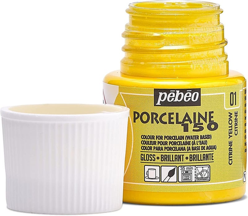Pebeo Porcelaine 150 China Paint - 45ml Bottle in Citrine Yellow - Image 2