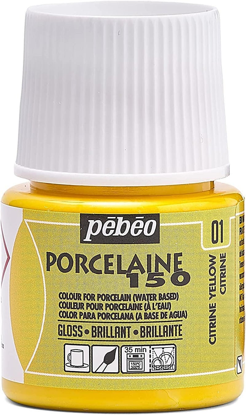 Pebeo Porcelaine 150 China Paint - 45ml Bottle in Citrine Yellow - Image 1