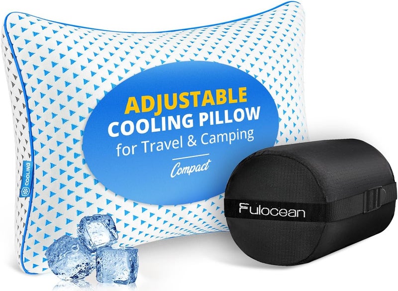 fulocean Small Cooling Memory Foam Pillow for Travel & Camping, Compressible Original Adjustable Pillow for Medium Firm Neck Knee Lumbar Support, Washable CertiPUR-US, Ideal Sleeping, Car, Airplane,Backpacking - Image 1