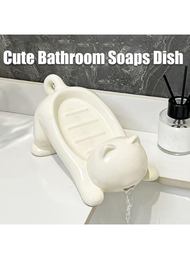 Meetion Cute Cat Soap Dish Self Draining Soap Tray Container, with Drain for Fast Drainage Keep, Cute Bathroom Soaps Dish (1PC)  - Image 3