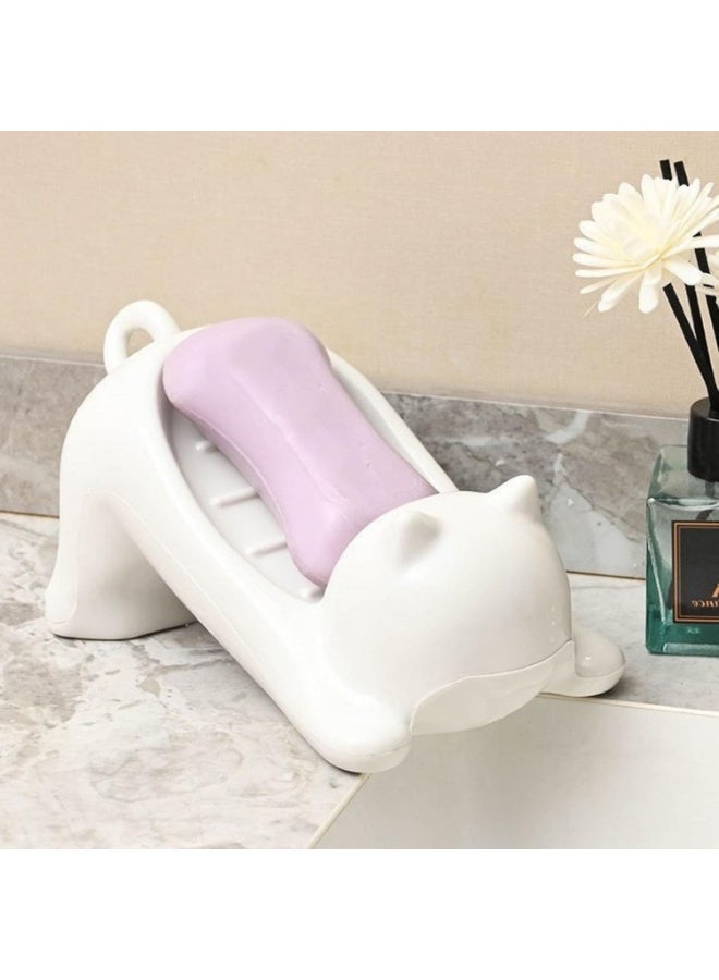 Meetion Cute Cat Soap Dish Self Draining Soap Tray Container, with Drain for Fast Drainage Keep, Cute Bathroom Soaps Dish (1PC)  - Image 1