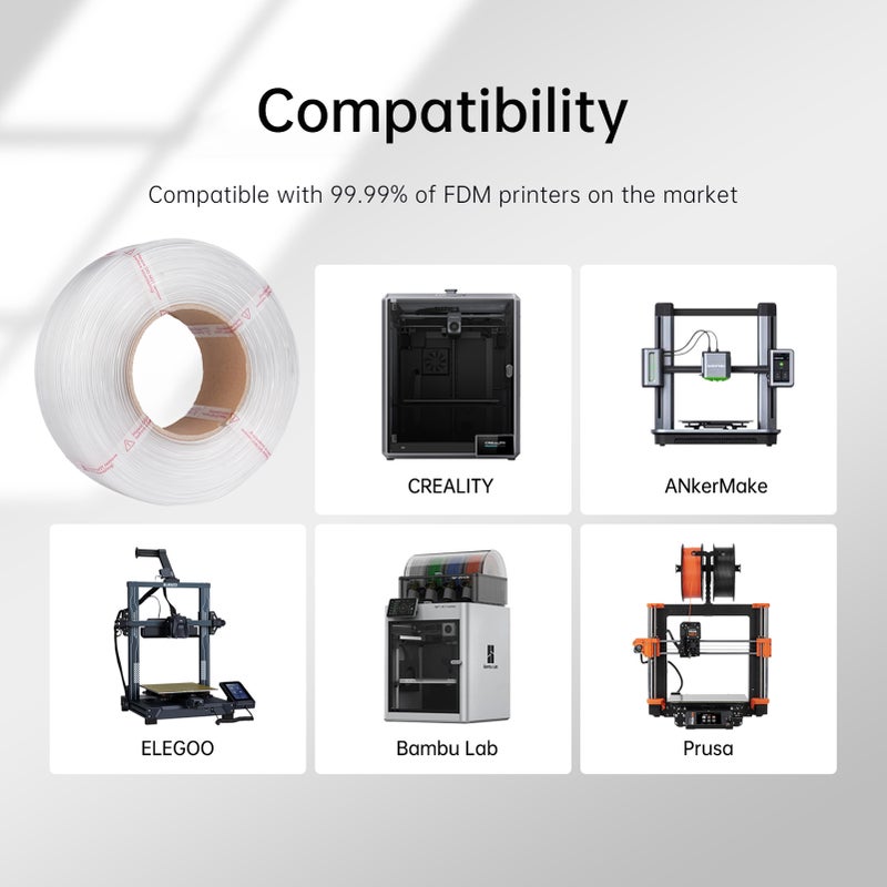 خيوط 3D PETG بقطر 1.75 مم، وزن 1 كجم (2.2 جنيه)، خيوط طباعة ثلاثية الأبعاد بصلابة أعلى، متوافقة مع معظم طابعات 3D مثل كرياليتي (Creality)، بروسا (Prusa)، إليجو (ELEGOO)، بامبو لاب (Bambu Lab)، أنكر ماكر (AnkerMaker) - لون أبيض - Image 5