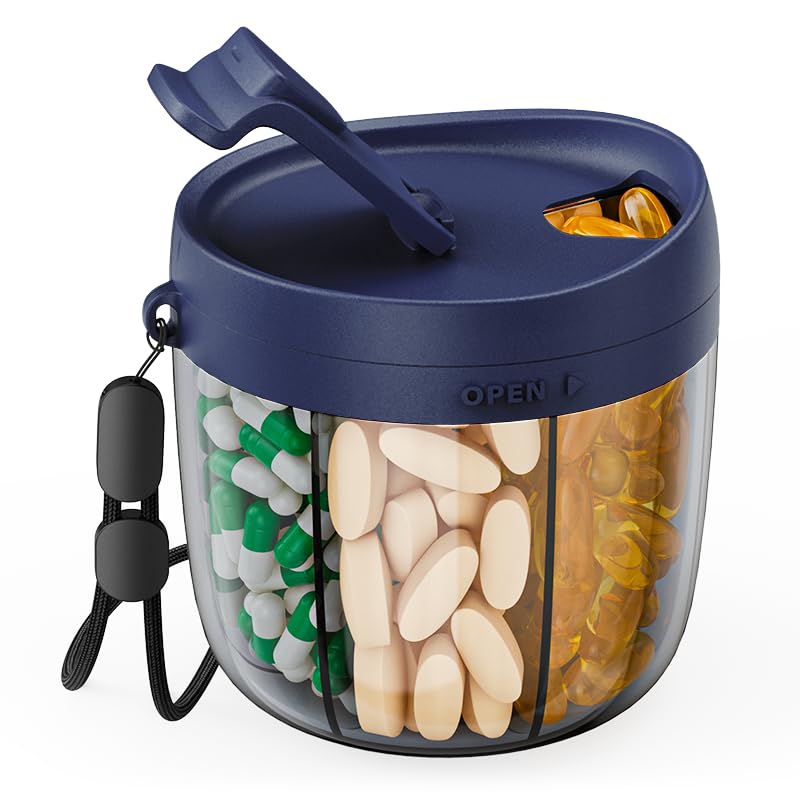 PULIV Portable Pill Dispenser Bottle, Vitamin Organizer with 7 Compartments, Holds Plenty of Supplements with Anti-Mixing & Wide Openings Design, Easy to Retrieve Meds, Includes 20 Labels Silver Gray - Image 1