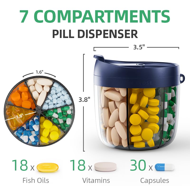 PULIV Portable Pill Dispenser Bottle, Vitamin Organizer with 7 Compartments, Holds Plenty of Supplements with Anti-Mixing & Wide Openings Design, Easy to Retrieve Meds, Includes 20 Labels Silver Gray - Image 2