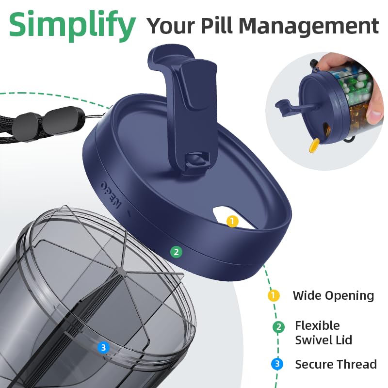 PULIV Portable Pill Dispenser Bottle, Vitamin Organizer with 7 Compartments, Holds Plenty of Supplements with Anti-Mixing & Wide Openings Design, Easy to Retrieve Meds, Includes 20 Labels Silver Gray - Image 4