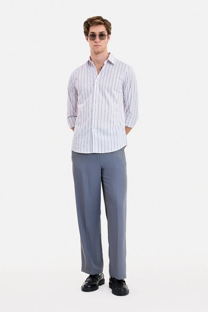 SNITCH White Striped Long Sleeve Slim Fit Formal Luxe Shirt