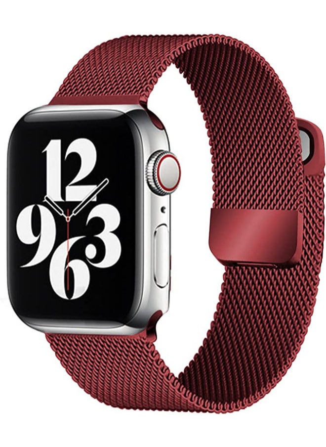 SHOPI - Loop Stainless Steel Strap With Magnetic Clasp For Apple Watch  42mm / 44mm / 45mm Apple Watch Strap For Apple Watch Series 7 / 6 / SE / 5 / 4 / 3 / 2 / 1 Red - Image 1