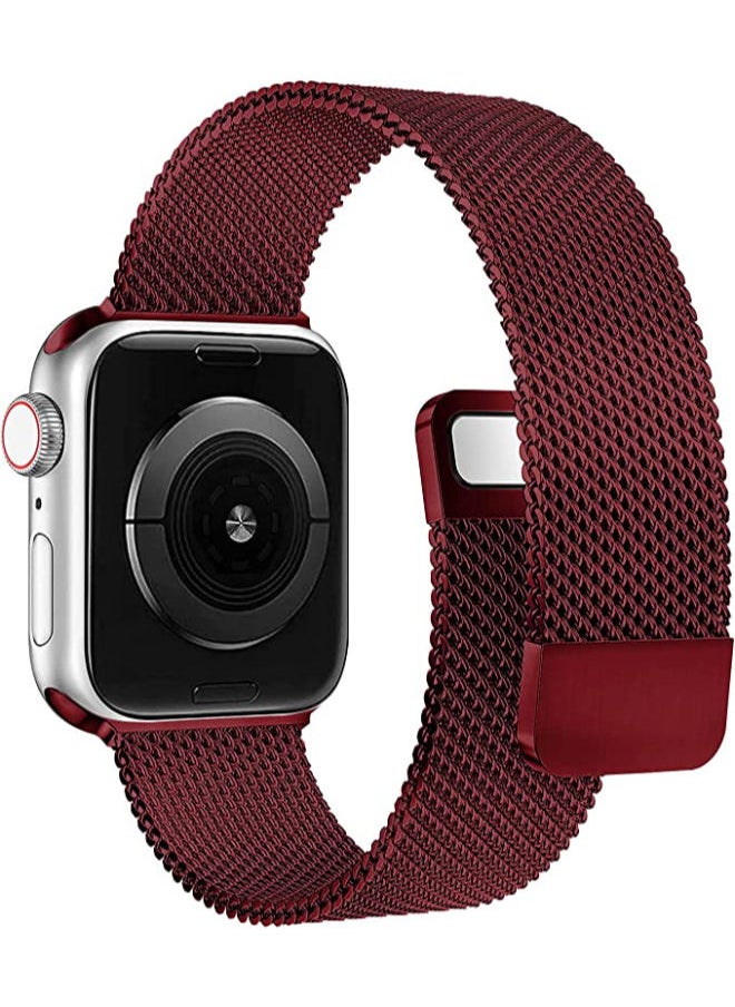 SHOPI - Loop Stainless Steel Strap With Magnetic Clasp For Apple Watch  42mm / 44mm / 45mm Apple Watch Strap For Apple Watch Series 7 / 6 / SE / 5 / 4 / 3 / 2 / 1 Red - Image 1