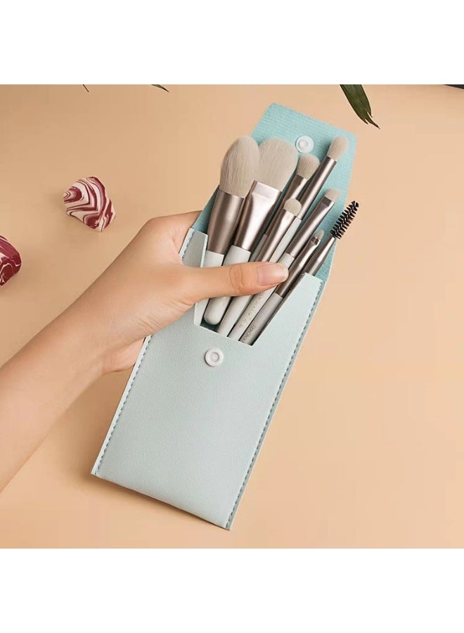 Two-piece makeup brush set in pink and Tiffany blue with 8 mini brushes per bag – practical and stylish design for travel and everyday use - Image 3
