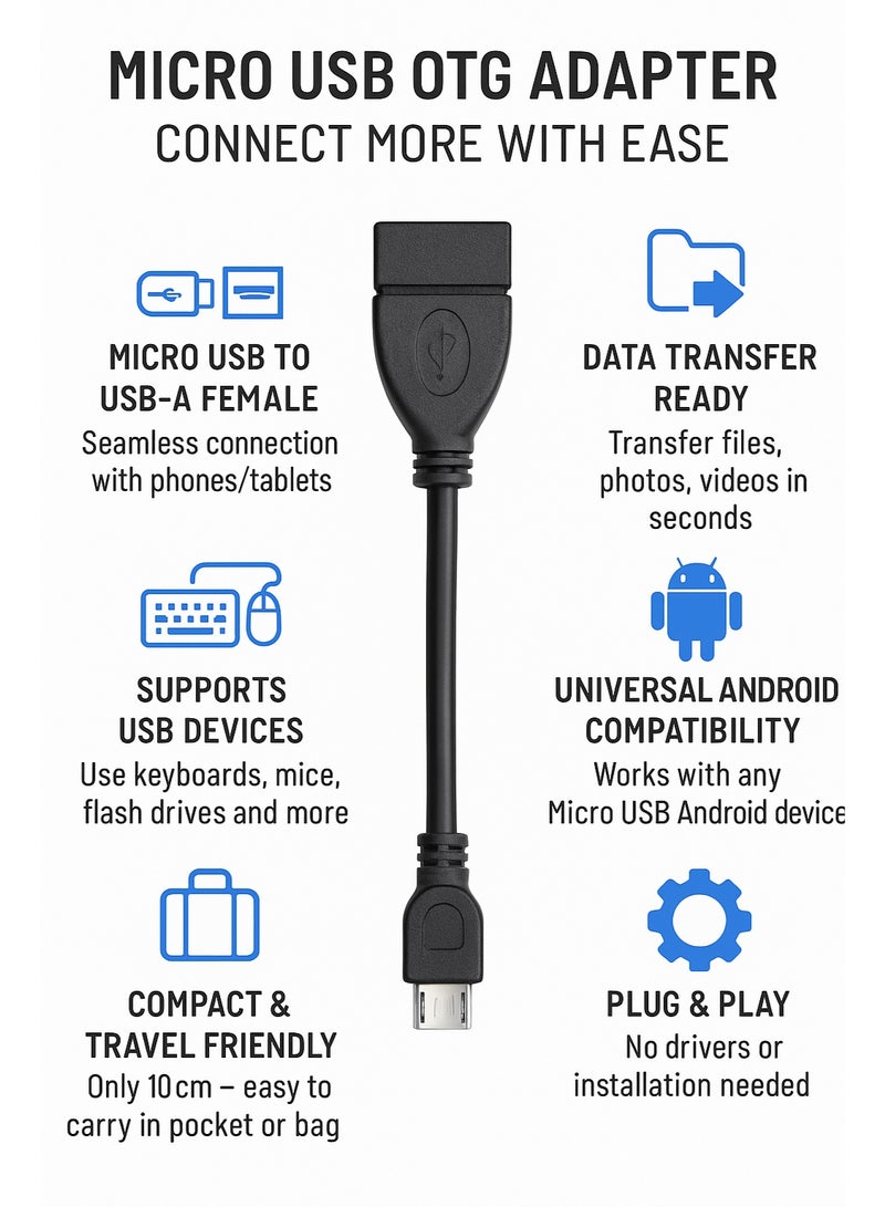 Micro USB Male to USB Female OTG Adapter – 10cm Short Cable – Data Transfer & Peripheral Connection  - Image 2