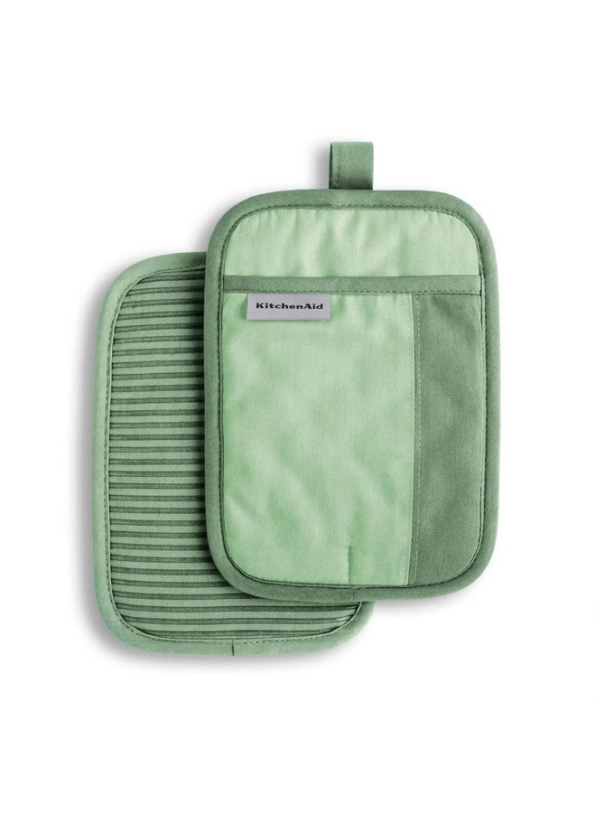 KitchenAid Beacon Two-Tone Non-Slip Pot Holder Set, Pistachio/Graphite Green, 7"x10", 2 Piece - Image 1