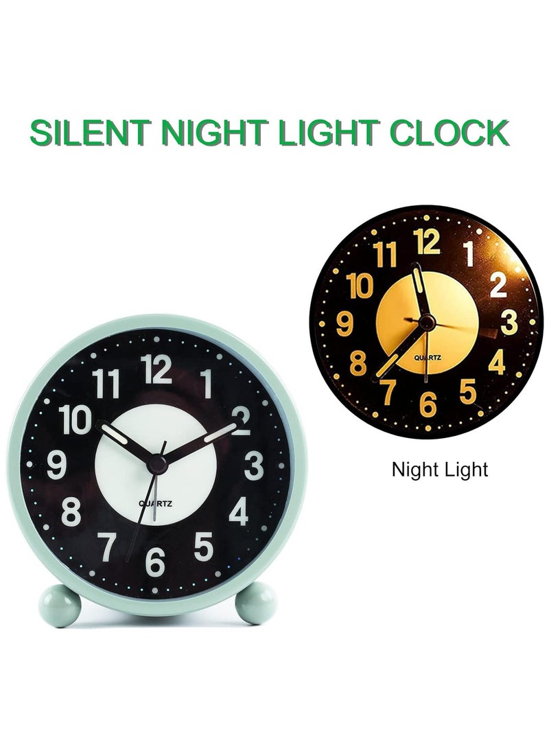 Alarm Clock Luminous 4 "Round Silent Analog Table Clock Non-Ticking, Battery Operated with Loud Alarm and Night Light Small Desk Clock for Bedroom, Bedside Table - Image 2
