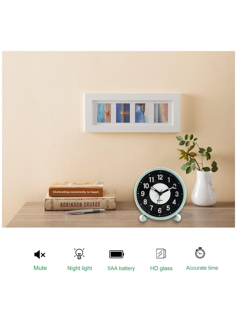 Alarm Clock Luminous 4 "Round Silent Analog Table Clock Non-Ticking, Battery Operated with Loud Alarm and Night Light Small Desk Clock for Bedroom, Bedside Table - Image 5