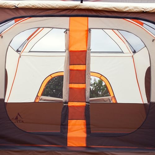 KTT Extra Large Tent 12 Person,2 Bay-Windows,Family Cabin Tents,14.1'Lx10'Wx6.58'H,2 Rooms and 3 Doors 3 Windows with Mesh,Waterproof,Straight Wall,Big Tent for Outdoor,Picnic,Camping(Brown) - Image 4