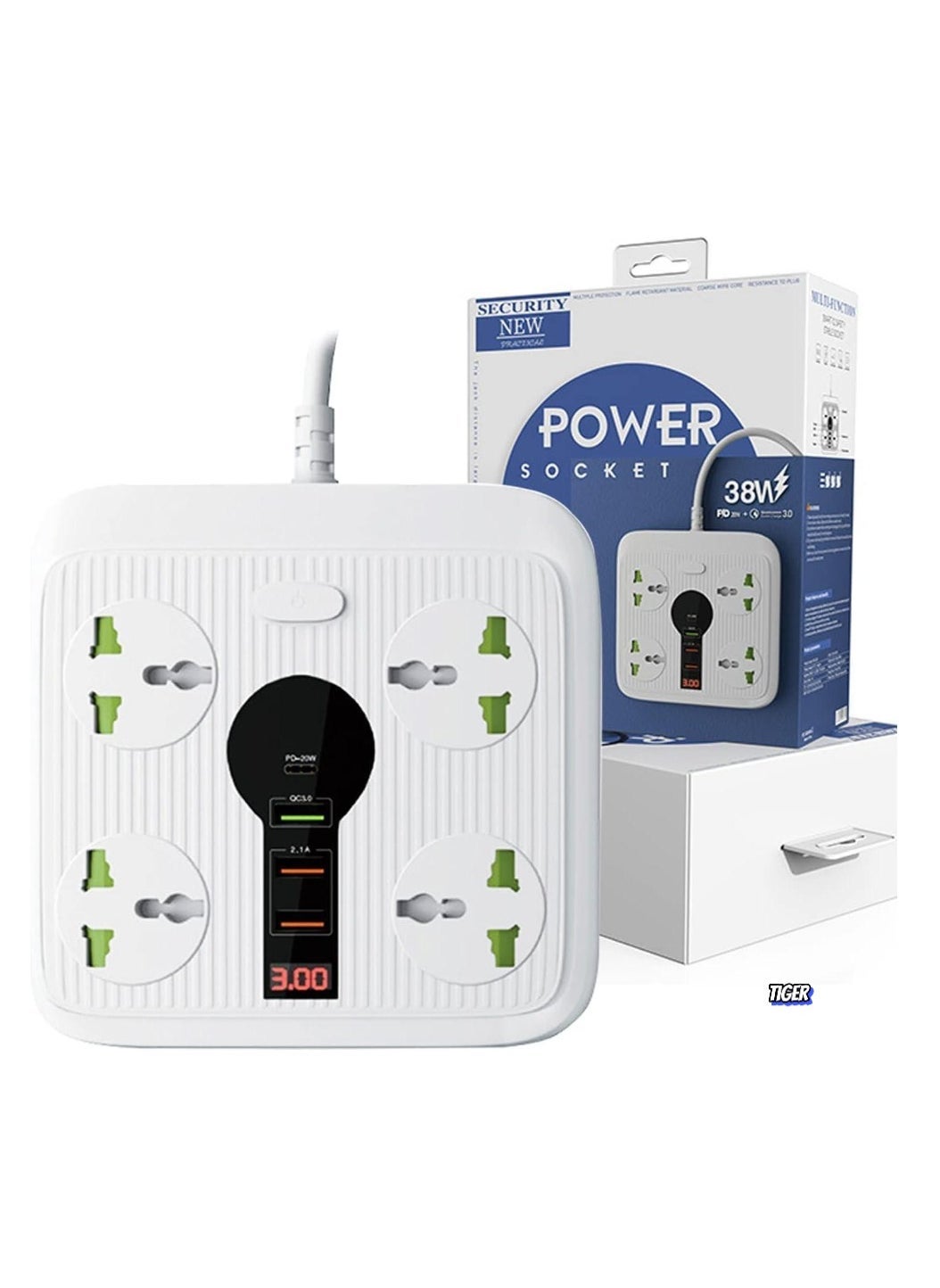 Power Strip Surge Protector with USB, 4 AC Outlets & 3 USB Ports (1 PD), Flat Plug Extension Cord, 6ft Power Cord, Compact Desktop Socket for Travel, Home, and Office – Safe and Convenient Power Solution