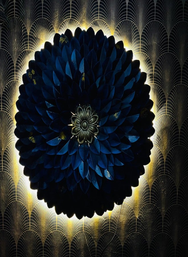ZXC Rajasthani Ethnic Blue Metal Hand Crafted Round Flower Wall Decor High Gloss Showpiece for Home Decor/Bedroom/Living Room/Office Lobby Wall Hanging Size 24x3x24 Inch - Image 3