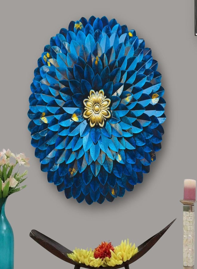ZXC Rajasthani Ethnic Blue Metal Hand Crafted Round Flower Wall Decor High Gloss Showpiece for Home Decor/Bedroom/Living Room/Office Lobby Wall Hanging Size 24x3x24 Inch - Image 1