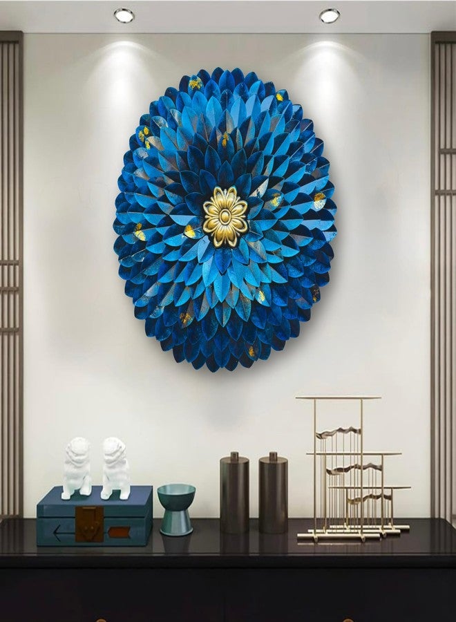 ZXC Rajasthani Ethnic Blue Metal Hand Crafted Round Flower Wall Decor High Gloss Showpiece for Home Decor/Bedroom/Living Room/Office Lobby Wall Hanging Size 24x3x24 Inch - Image 2