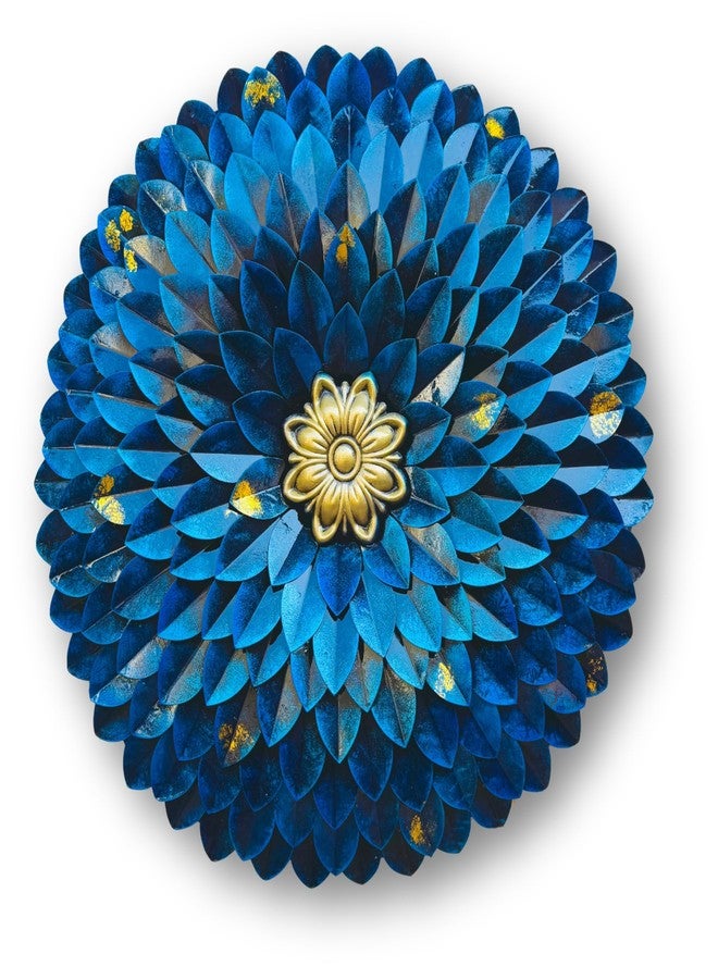 ZXC Rajasthani Ethnic Blue Metal Hand Crafted Round Flower Wall Decor High Gloss Showpiece for Home Decor/Bedroom/Living Room/Office Lobby Wall Hanging Size 24x3x24 Inch - Image 5