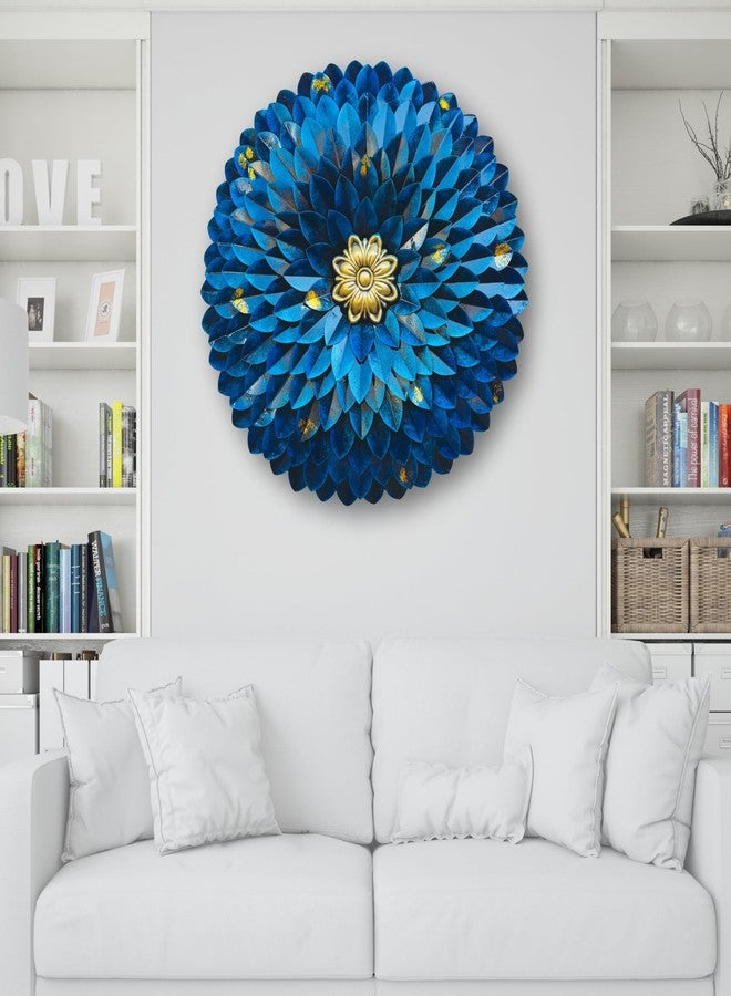 ZXC Rajasthani Ethnic Blue Metal Hand Crafted Round Flower Wall Decor High Gloss Showpiece for Home Decor/Bedroom/Living Room/Office Lobby Wall Hanging Size 24x3x24 Inch - Image 4