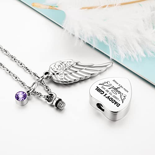 Dletay Heart Urn Necklace for Human Ashes Cremation Jewelry with 12 Birthstones Cremation Necklace for Dad Ashes-DADDY'S GIRL I USED TO BE HIS angel NOW HE'S MINE - Image 2