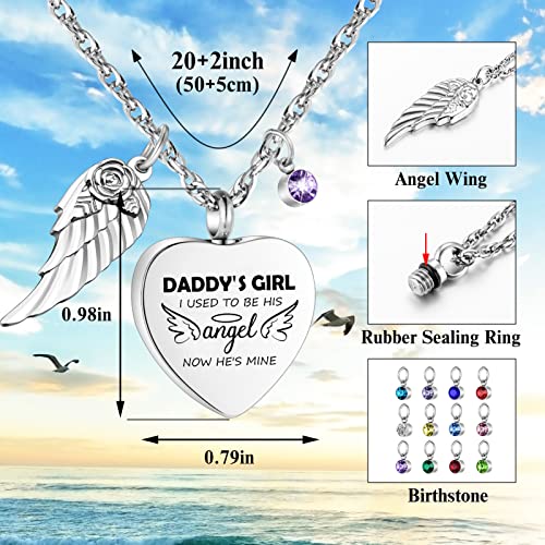 Dletay Heart Urn Necklace for Human Ashes Cremation Jewelry with 12 Birthstones Cremation Necklace for Dad Ashes-DADDY'S GIRL I USED TO BE HIS angel NOW HE'S MINE - Image 3