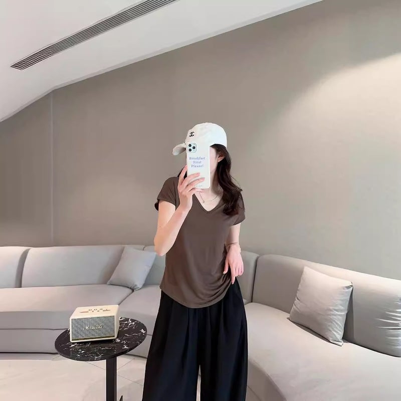 Modal V-Neck Sleeveless T-Shirt Women's Summer Thin Half-Sleeve Loose plus size All-Match Base Shirt Outer Wear T-Shirt Top - Image 4