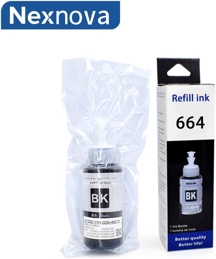 NexNova Ink 664 Black 70Ml 2-Pack Compatible For Epson For Ecotank T6641 For Epson L210 L220 L300 L355 L365 L555 L1300 - Image 2