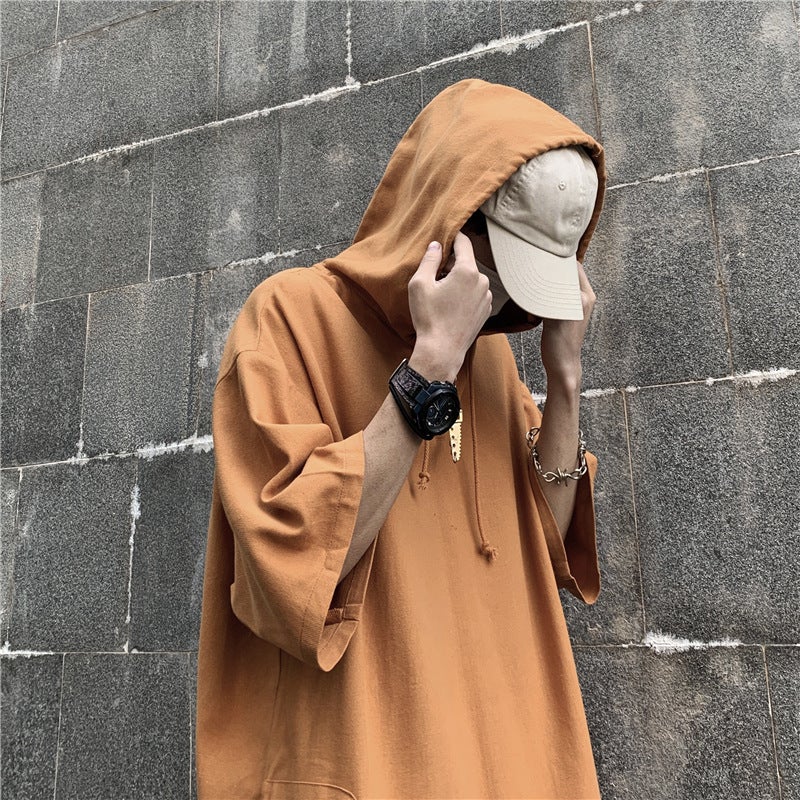 Harajuku Bf Style Short-Sleeve T-Shirt for Men, Hooded Casual Top, Loose Trendy Hong Kong Style Half-Sleeve Clothing, Ins Five-Point Sleeve - Image 3