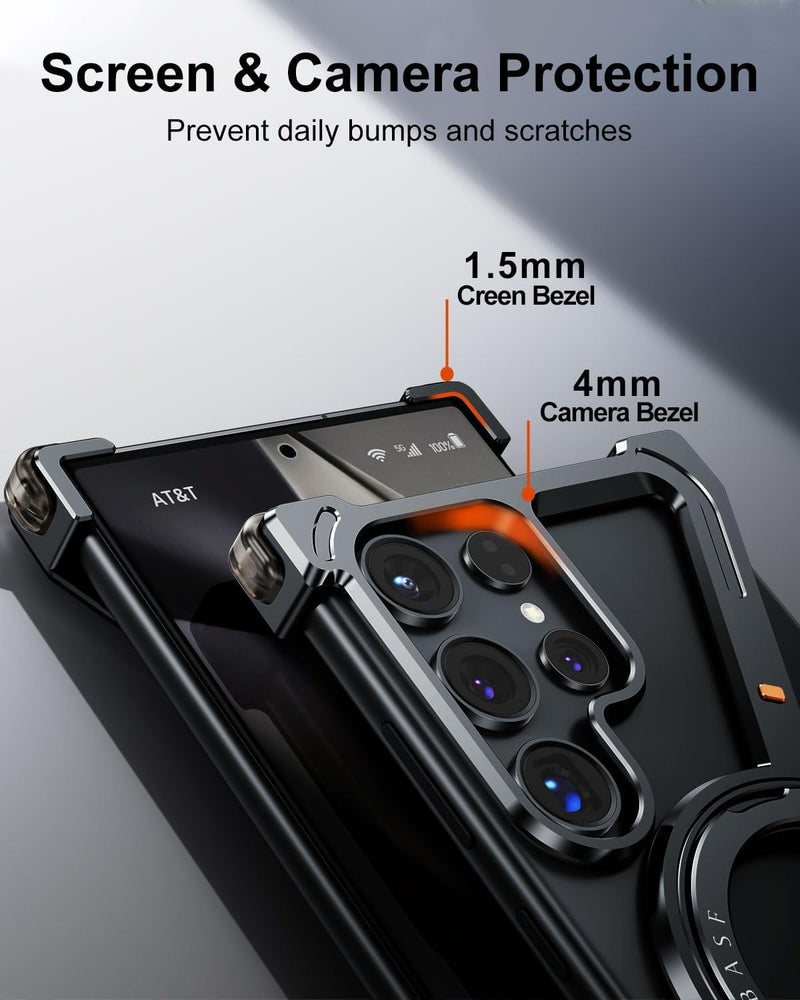 كاست ويف جراب على شكل حرف Z لهاتف Samsung Galaxy S24 Ultra، جراب واقٍ بمسند دوار 360 درجة، غطاء نحيف مقاوم للصدمات، معدن خفيف الوزن بدون إطار مع حامل حلقي مغناطيسي للرجال - Image 3