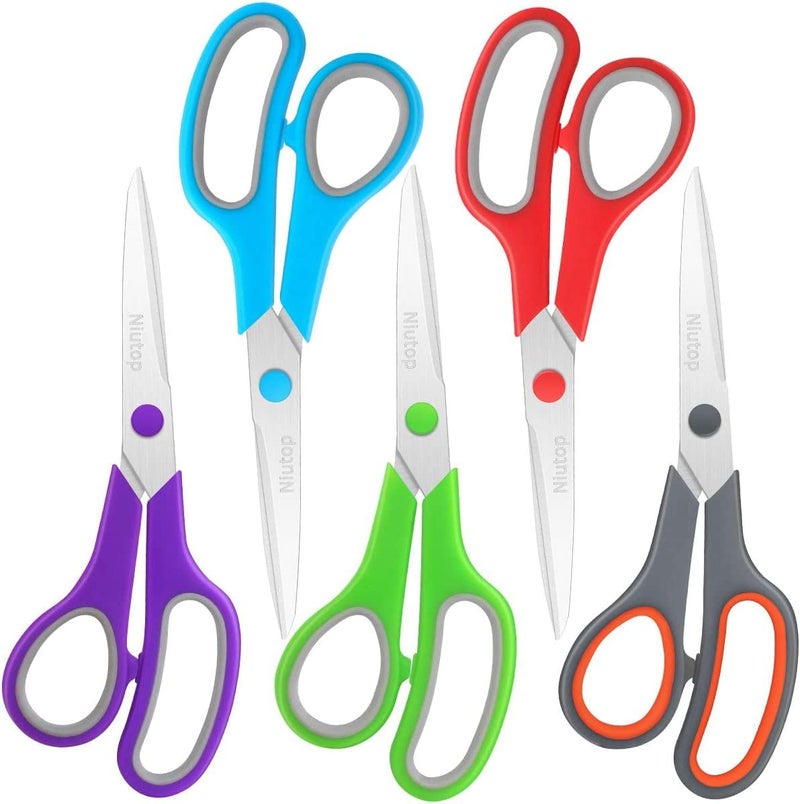 Scissors Bulk Set of 5Pack Niutop 8 Multipurpose Sharp Sewing Craft Fabric Scissors for Office Home HighMiddle School Student Office Teacher Art Supplies Soft ComfortGrip RightLeft Handles