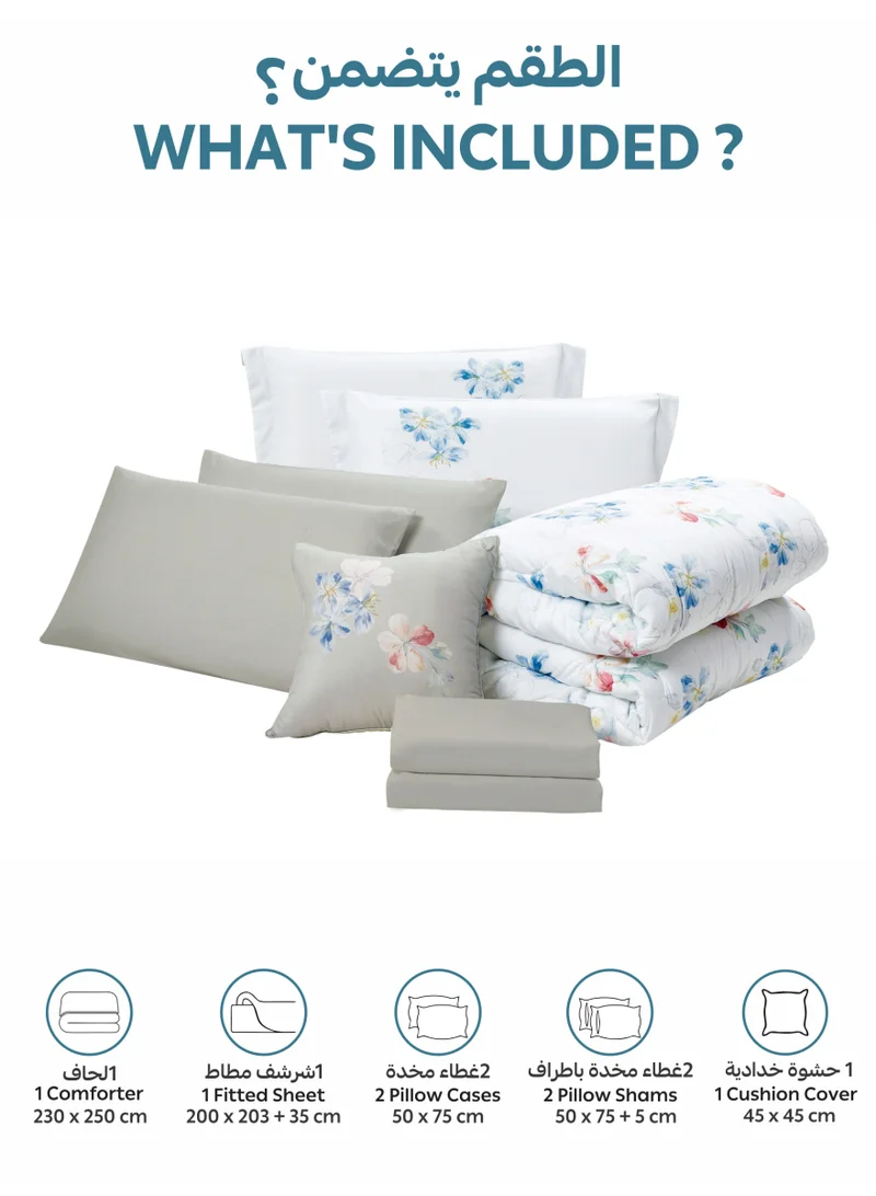 Donetella Bedding Comforter Set, King Size Fits 200x200 cm - 6-Pcs Digital Print Quilted Bed Set, Microfiber Fabric - 1 Comforter, 1 Fitted Sheet, 2 Pillow Shams, 2 Pillowcases .