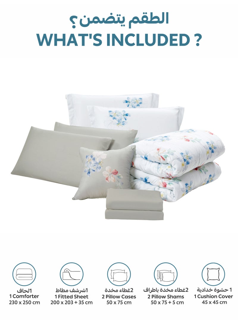 Donetella Bedding Comforter Set, King Size Fits 200x200 cm - 6-Pcs Digital Print Quilted Bed Set, Microfiber Fabric - 1 Comforter, 1 Fitted Sheet, 2 Pillow Shams, 2 Pillowcases . - Image 4