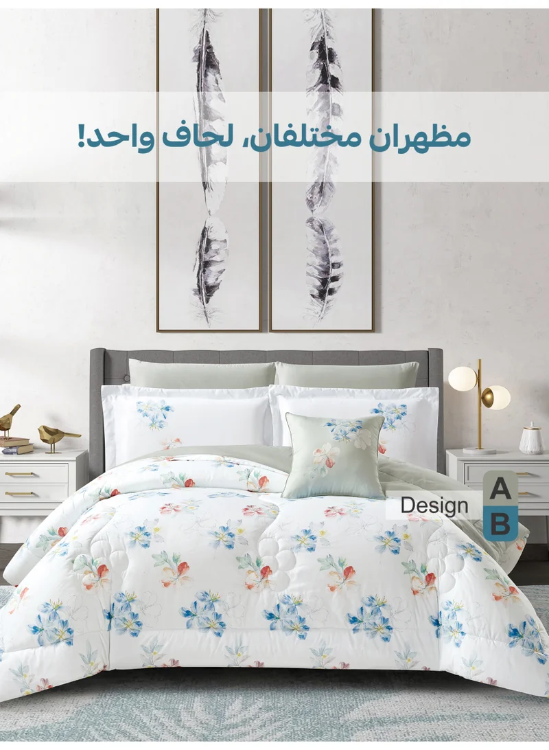 Donetella Bedding Comforter Set, King Size Fits 200x200 cm - 6-Pcs Digital Print Quilted Bed Set, Microfiber Fabric - 1 Comforter, 1 Fitted Sheet, 2 Pillow Shams, 2 Pillowcases .