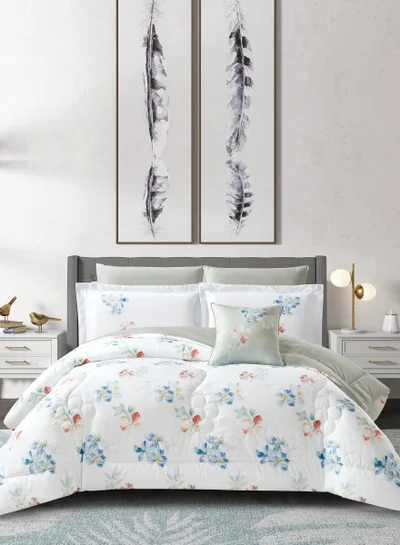 Donetella Bedding Comforter Set, King Size Fits 200x200 cm - 6-Pcs Digital Print Quilted Bed Set, Microfiber Fabric - 1 Comforter, 1 Fitted Sheet, 2 Pillow Shams, 2 Pillowcases .