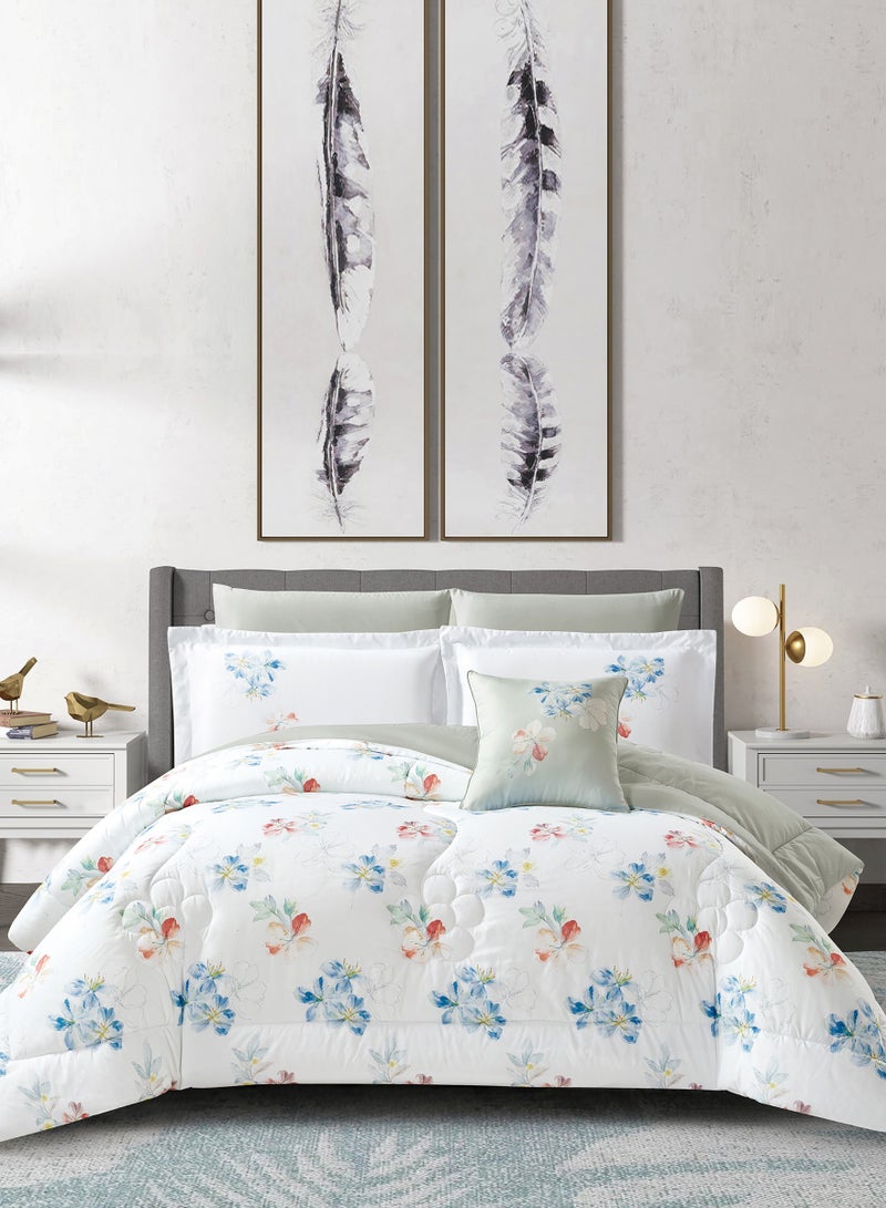 Donetella Bedding Comforter Set, King Size Fits 200x200 cm - 6-Pcs Digital Print Quilted Bed Set, Microfiber Fabric - 1 Comforter, 1 Fitted Sheet, 2 Pillow Shams, 2 Pillowcases . - Image 1