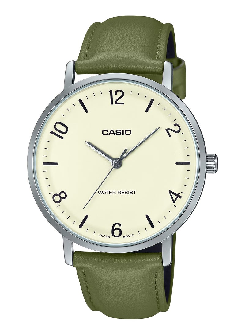 Casio Analog Quartz Green Leather Strap Men's Watch MTP-VT03L-7B -40mm